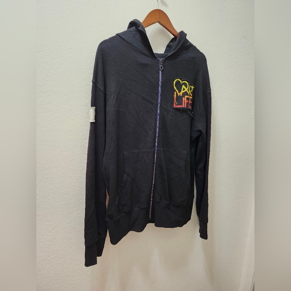Rolland Berry Art Life Black Hoodie‎ XL Rainbow Zipper Patch Live Love - Picture 1 of 9